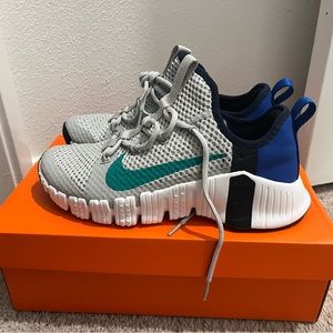 Men Nike Free Metcon 3 Training Shoes Sneakers GREY FOG/NEPTUNE GREEN CJ0861-043